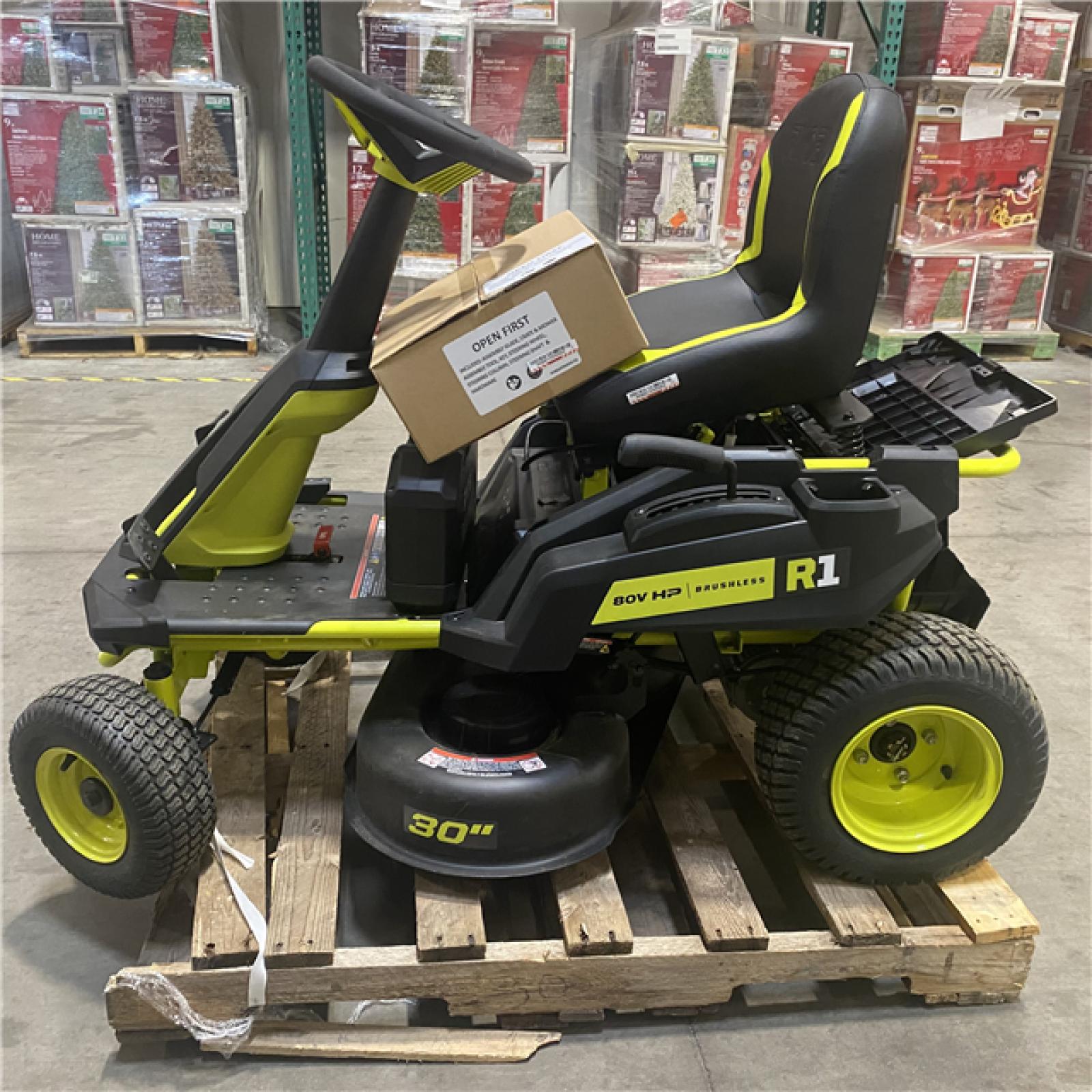 Dallas Location - As-Is RYOBI R1 80V HP Brushless Lithium Battery Cordless Electric 30 in. Riding Lawn Mower with 14 Ah Battery and Charger