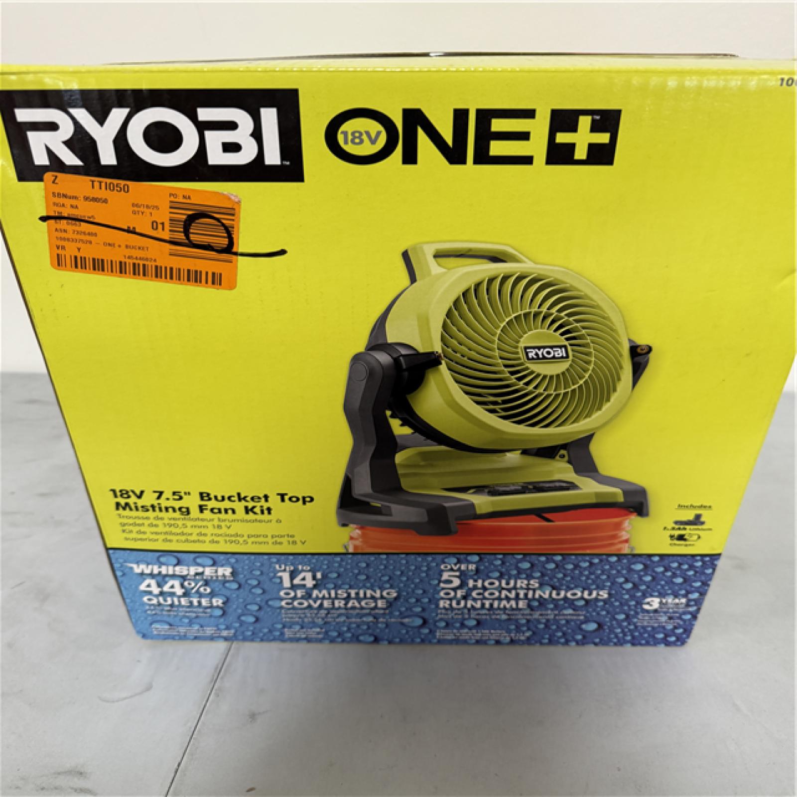 California NEW Ryobi 18V 7.5 Bucket Top Misting Fan Kit, includes (1) battery & charger