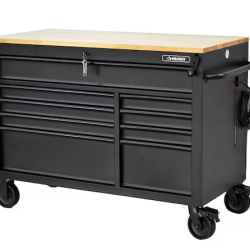 DALLAS LOCATION- AS-IS HUSKY 52 in. W x 25 in. D Heavy Duty 9-Drawer Mobile Workbench Cabinet w/ Adjustable-Height Hardwood Top