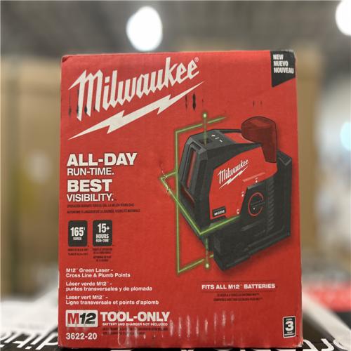 NEW! - Milwaukee M12 12-Volt Lithium-Ion Cordless Green 125 ft. Cross Line and Plumb Points Laser Level (Tool-Only)