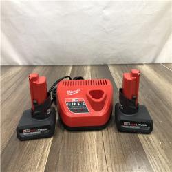 AS-IS Milwaukee 12V Lithium-Ion XC High Output 5.0 Ah Battery Pack (2-Pack) Starter Kit with Charger