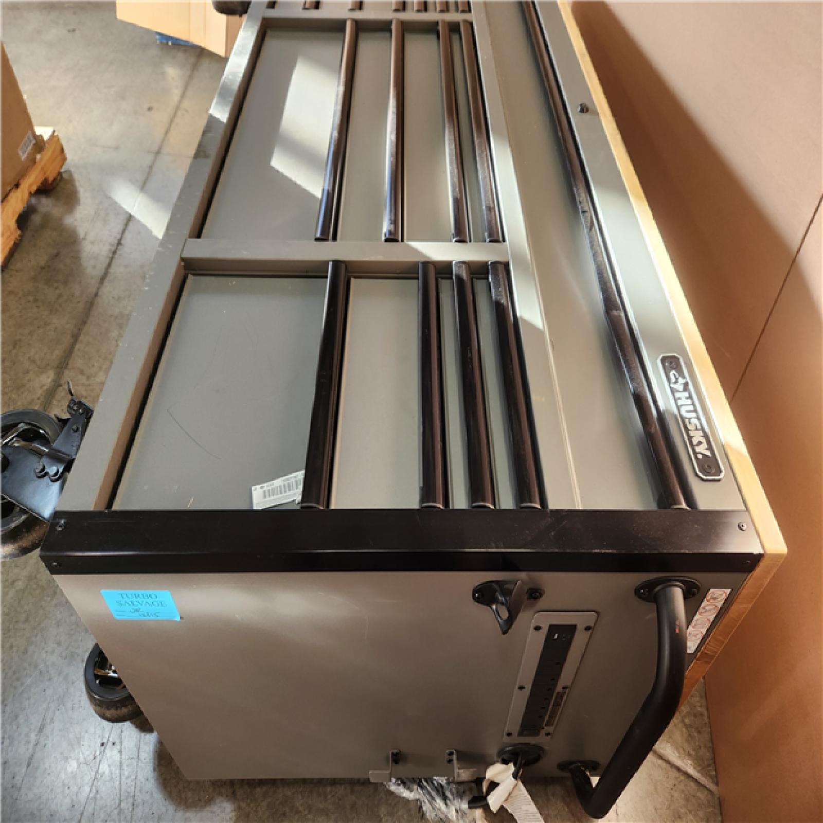 Phoenix AS-IS Husky Heavy Duty 61 in. W x 23 in. D 15-Drawer Matte Gray Mobile Workbench Cabinet with Solid Wood Top