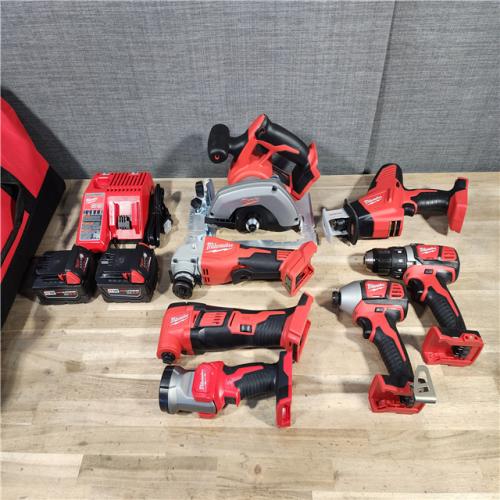 HOUSTON LOCATION - AS-IS (APPEARS LIKE NEW) Milwaukee M18 18-Volt Lithium-Ion Cordless Combo Kit 7-Tool with 2-Batteries, Charger and Tool Bag