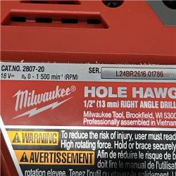 AS-IS Milwaukee FUEL GEN II 18V Lithium-Ion Brushless Cordless 1/2 in. Hole Hawg Right Angle Drill (Tool-Only)
