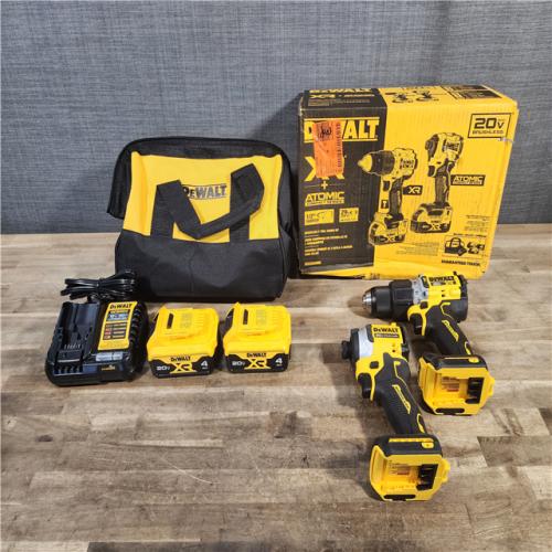 HOUSTON LOCATION - AS-IS DEWALT 20V MAX XR Hammer Drill and ATOMIC Impact Driver 2 Tool Cordless Combo Kit with (2) 4.0Ah Batteries, Charger, and Bag