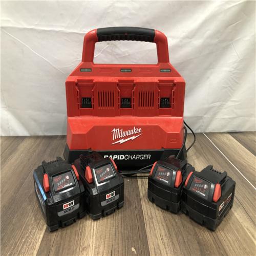 AS-IS Milwaukee 18-Volt Lithium-Ion Battery Pack (2) 5.0Ah and High Output Battery Pack (2) 6.0Ah with PACKOUT 6-Port Rapid Charger