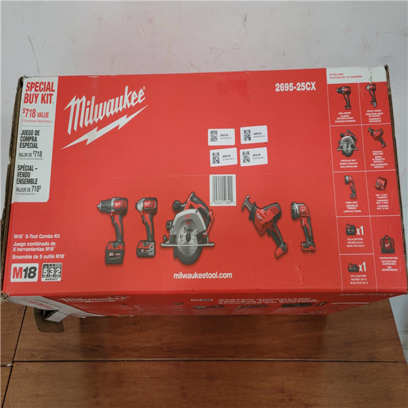 California AS-IS Milwaukee M18 5-Tool Combo Kit  Includes (2) Batteries  Charger & Bag