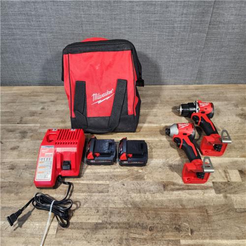 HOUSTON LOCATION - AS-IS Milwaukee M18 18V Lithium-Ion Brushless Cordless Compact Drill/Impact Combo Kit (2-Tool) W/(2) 2.0 Ah Batteries  Charger & Bag