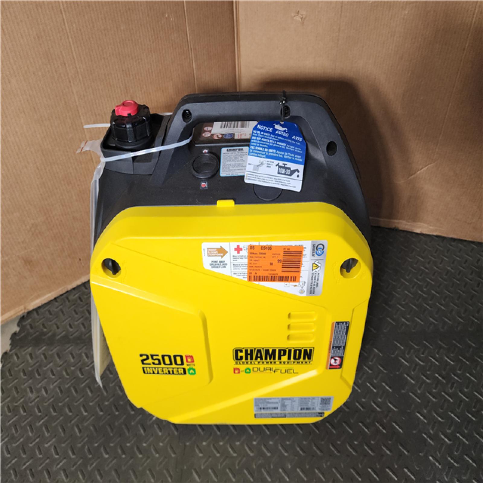 HOUSTON LOCATION - AS-IS CHAMPION 2500/1850-Watt Recoil Start Gasoline/Propane Powered Dual Fuel Inverter Generator with Quiet Technology and CO Shield