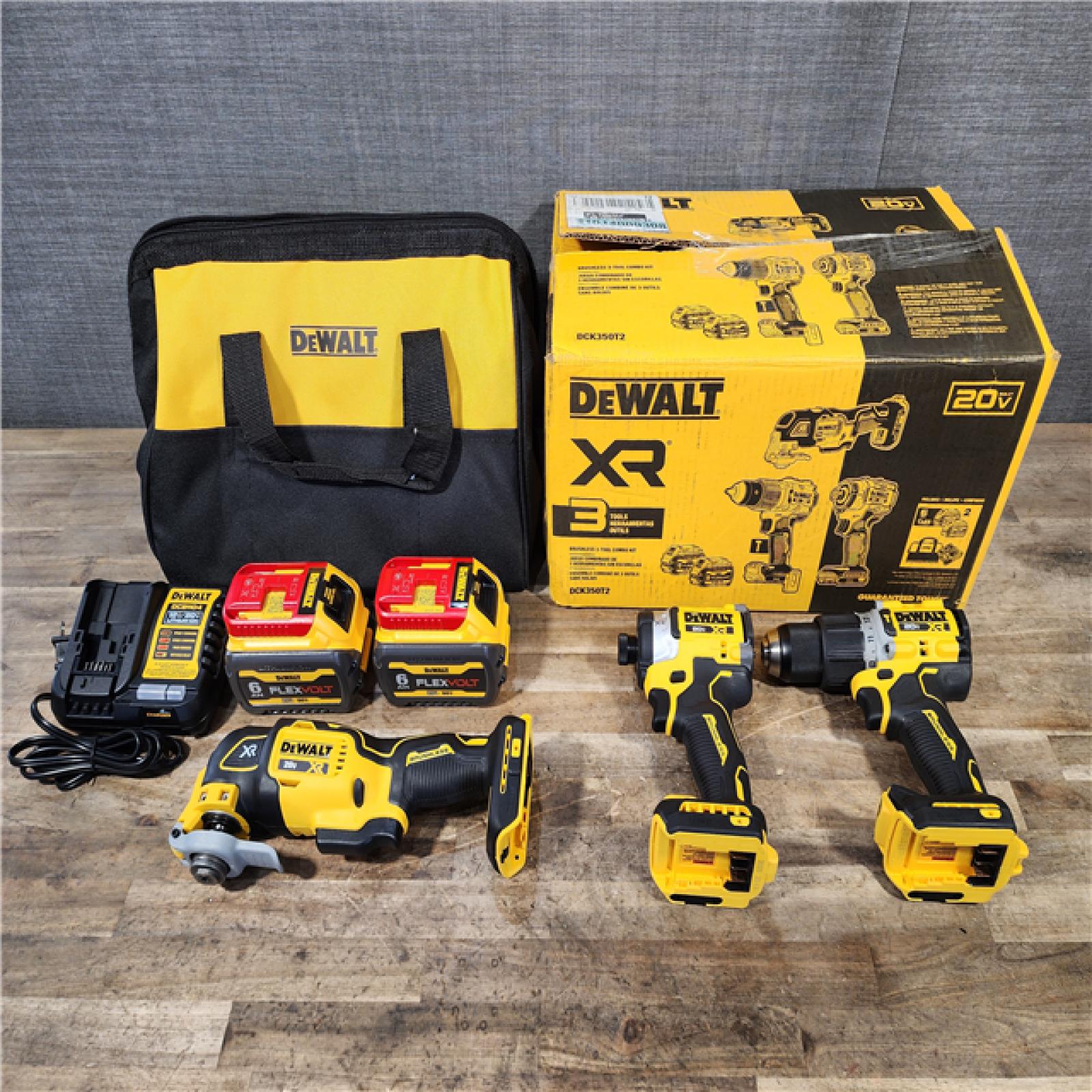 HOUSTON LOCATION - AS-IS (APPEARS LIKE NEW) DeWalt 20V MAX Lithium-Ion Cordless 3-Tool Combo Kit with (2) FLEXVOLT 6.0 Ah Batteries and Charger