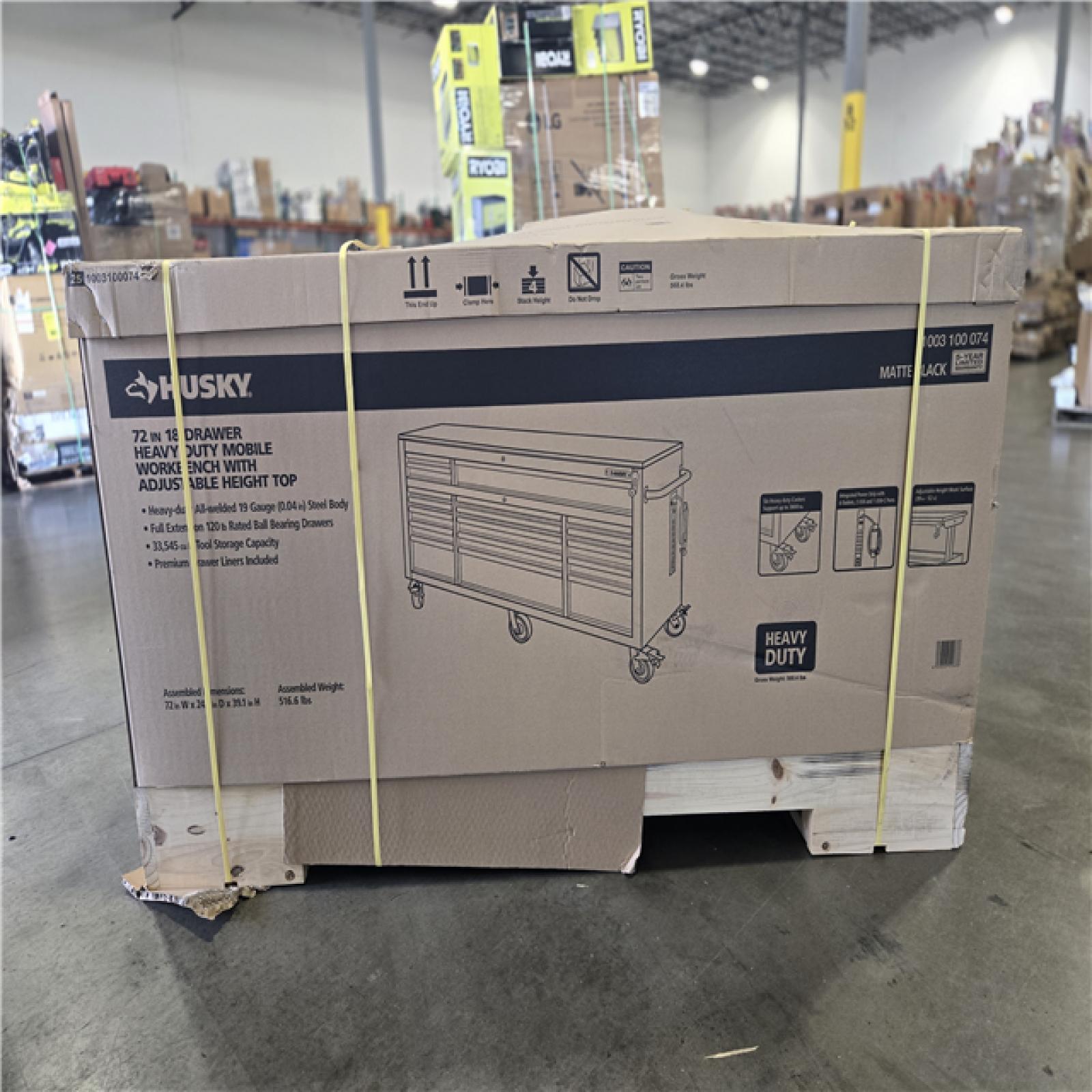 DALLAS LOCATION- AS-IS HUSKY 72 in. W x 24 in. D Heavy Duty 18-Drawer Mobile Workbench Cabinet