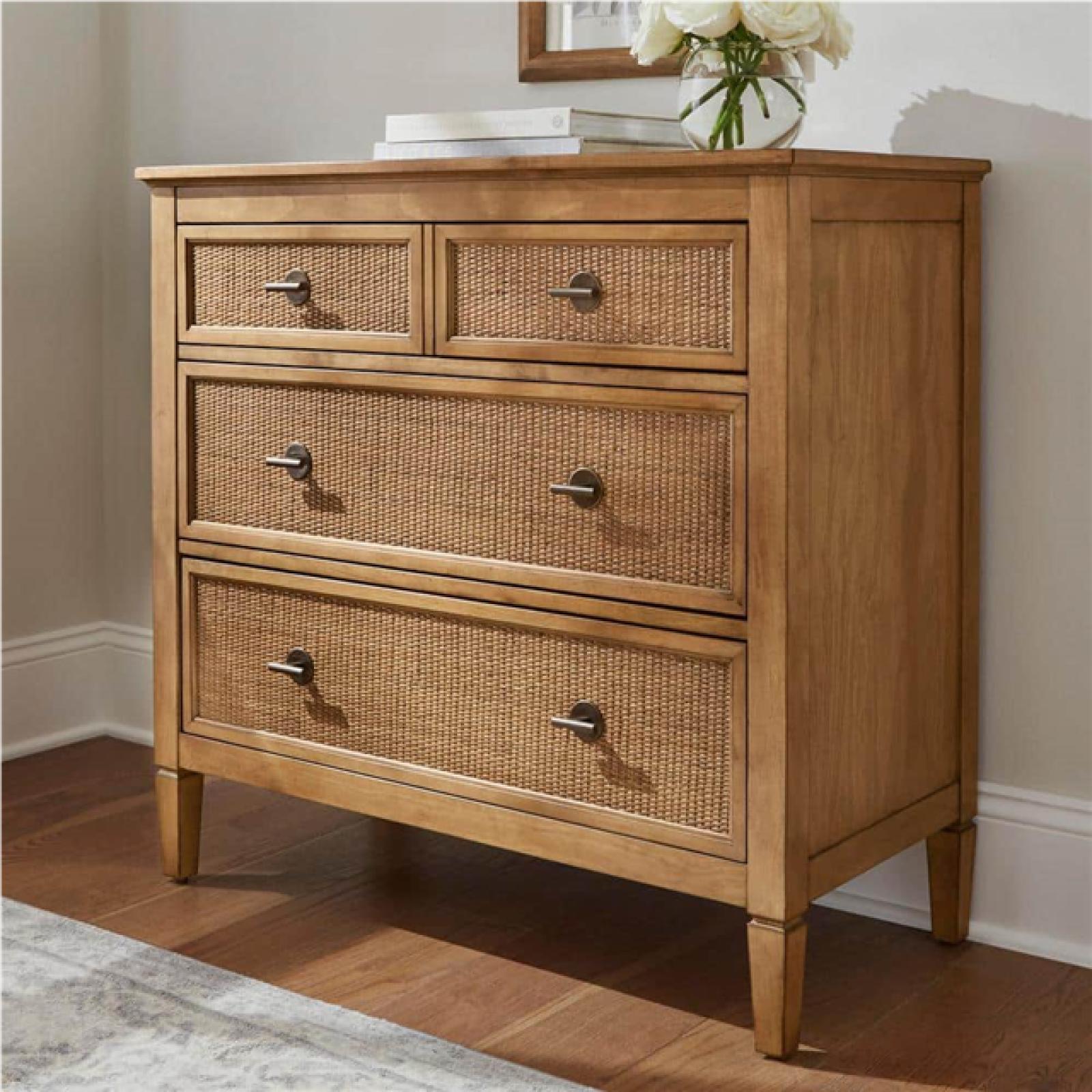 Phoenix LIKE NEW Home Decorators Collection Marsden Patina Wood Finish 3-Drawer Rattan Cane Chest of Drawers (38 in. W x 36 in. H)