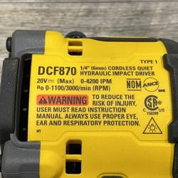 AS-IS DEWALT 20V XR Brushless Cordless 1/4 in. Quiet Hydraulic Impact Driver (Tool-Only)