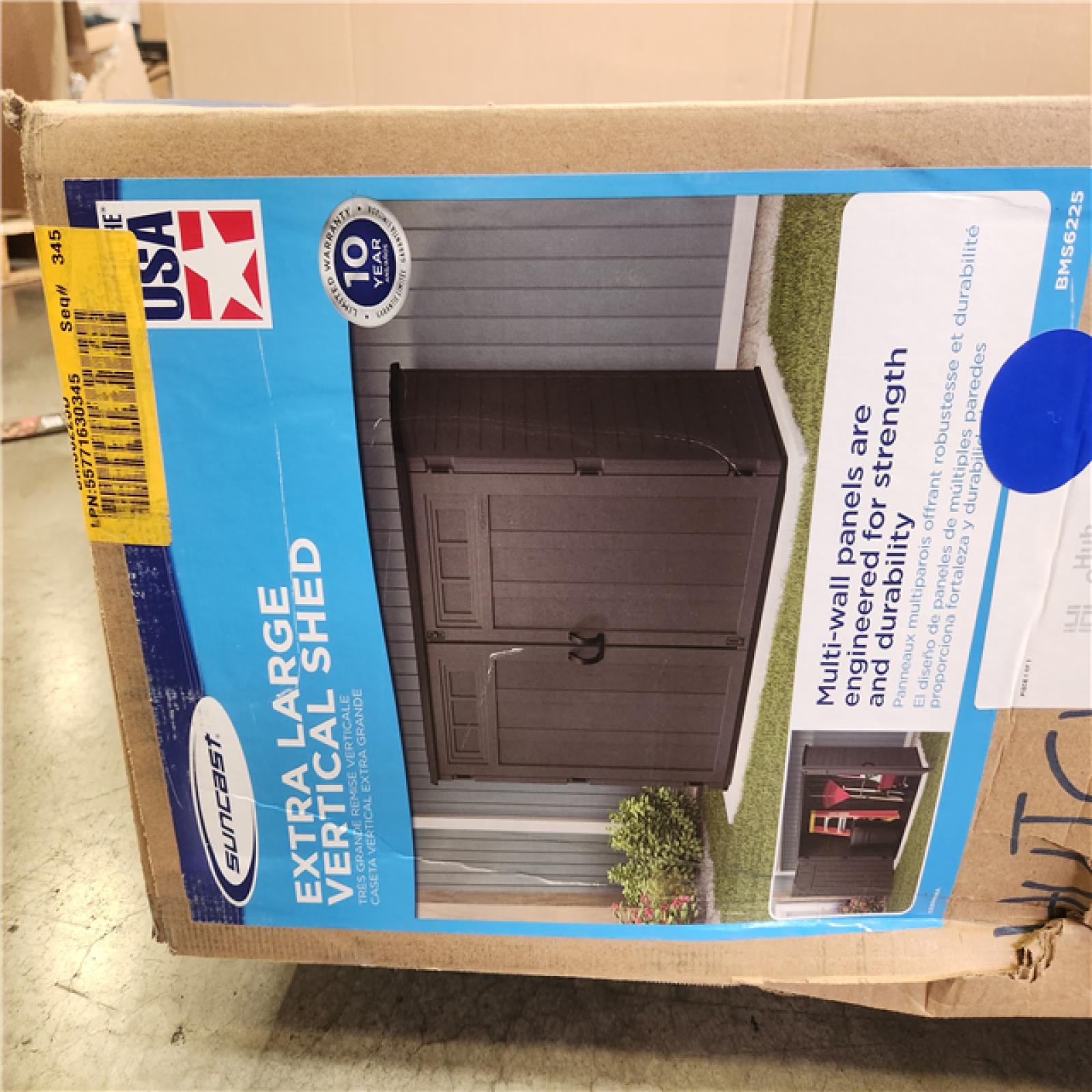 Phoenix NEW Suncast 5 ft. 10.5 in. W x 3 ft. 8.25 in. D x 6 ft. 5.5 in. H XL Plastic Resin Vertical Storage Shed in Peppercorn (Gray)