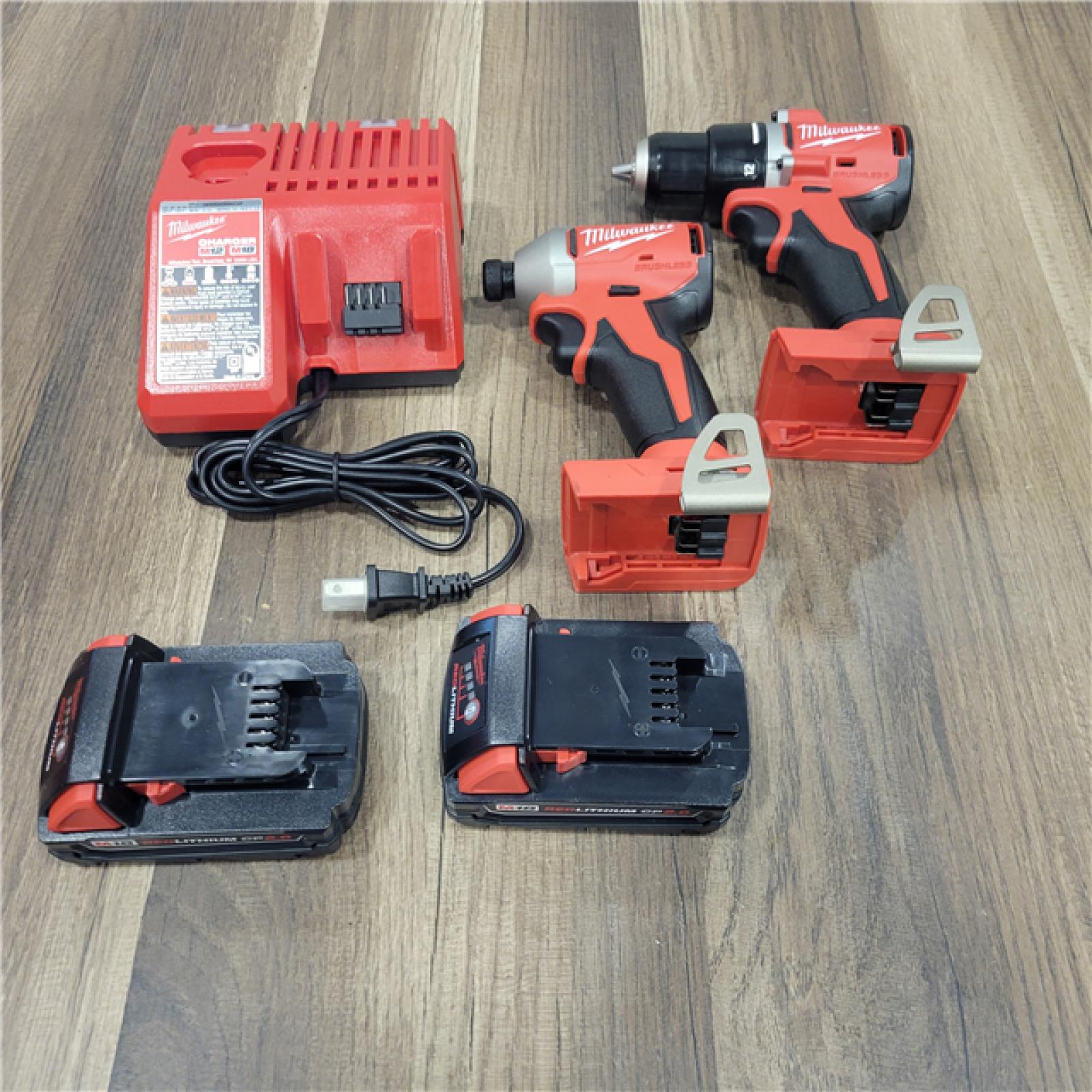 AS-IS Milwaukee M18 18V Lithium-Ion Brushless Cordless Compact Drill/Impact Combo Kit (2-Tool) W/(2) 2.0 Ah Batteries, Charger & Bag