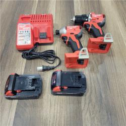 AS-IS Milwaukee M18 18V Lithium-Ion Brushless Cordless Compact Drill/Impact Combo Kit (2-Tool) W/(2) 2.0 Ah Batteries, Charger & Bag