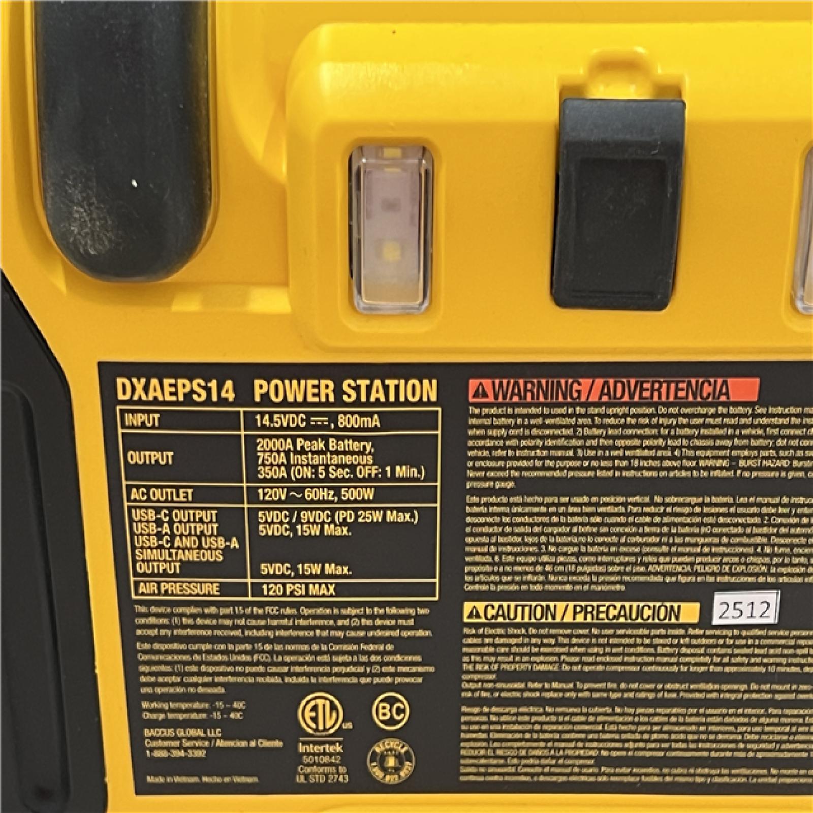 AS-IS DEWALT DXAEPS14 Battery Booster Jump Starter/Power Station 500w