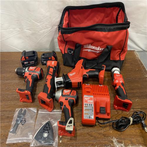 AS-IS Milwaukee M18 18V Lithium-Ion Cordless Combo Tool Kit (5-Tool) with Two 3.0 Ah Batteries, Charger and Tool Bag