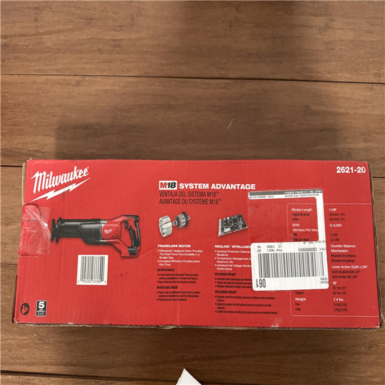 California NEW Milwaukee Sawzall M18 Cordless Recip Saw (Tool Only)