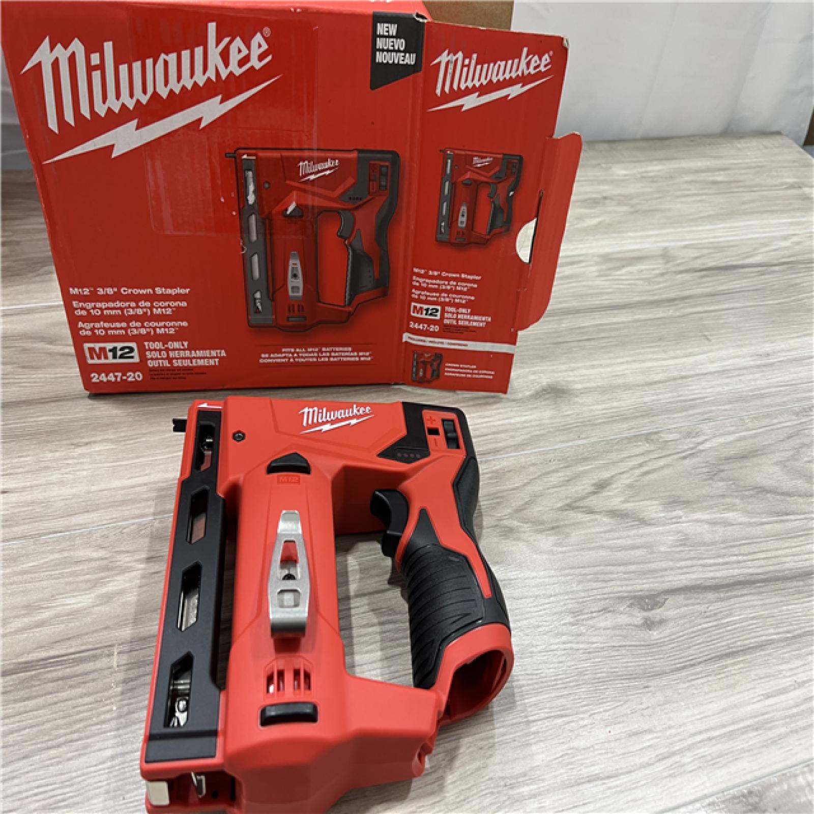 AS-IS Milwaukee 12-Volt Lithium-Ion Cordless 3/8 in. Crown Stapler (Tool-Only)