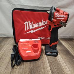 AS-IS- Milwaukee M12 FUEL 12V Li-Ion Brushless Cordless Stubby 3/8 in. Impact Wrench Kit W/(1) 5.0 Ah High Output Battery