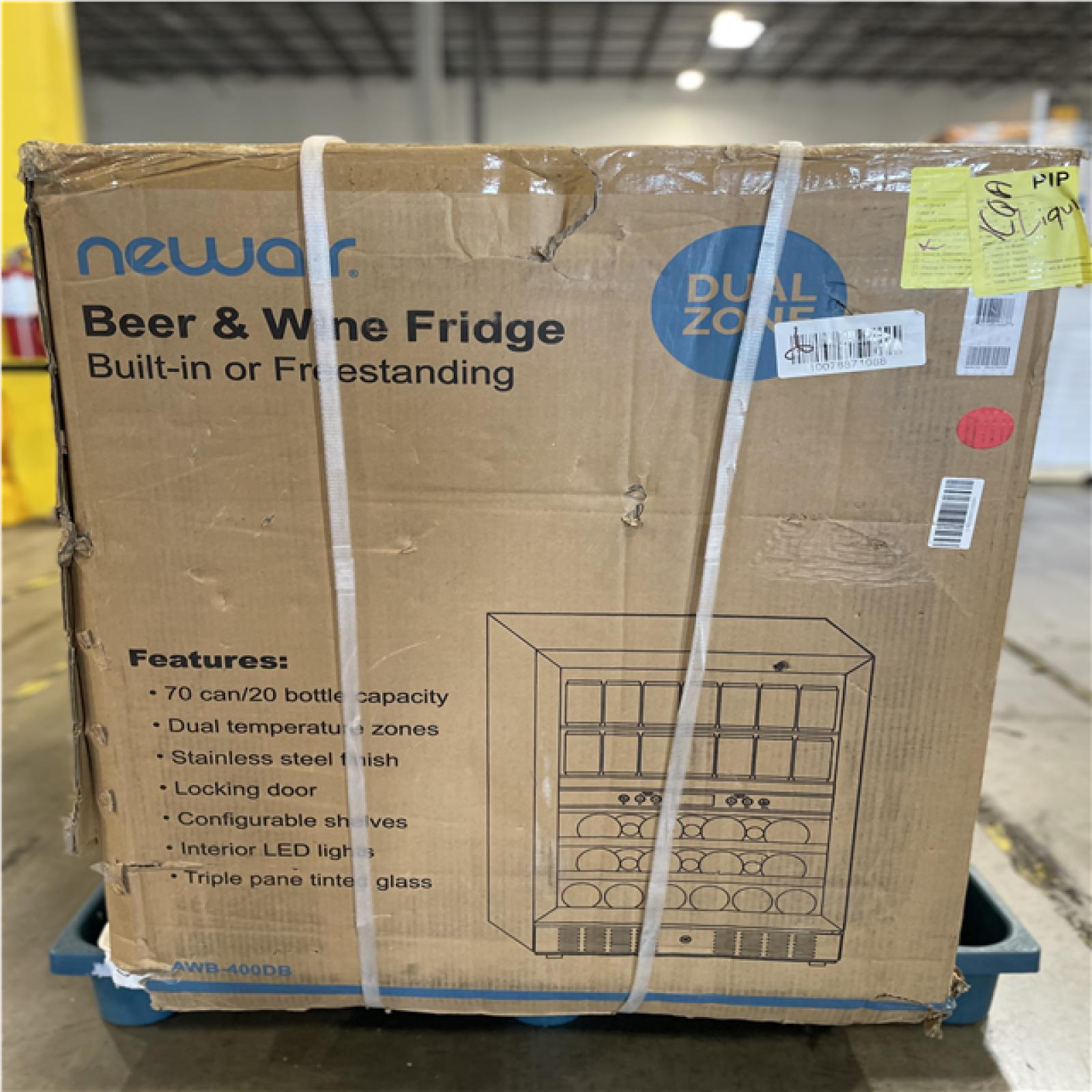 DALLAS LOCATION- NewAir Premium 24 in. Dual Zone 20 Wine Bottles and 70 Cans Beverage and Wine Cooler w/ Customizable Shelves in Stainless Steel PALLET-(2 UNITS)
