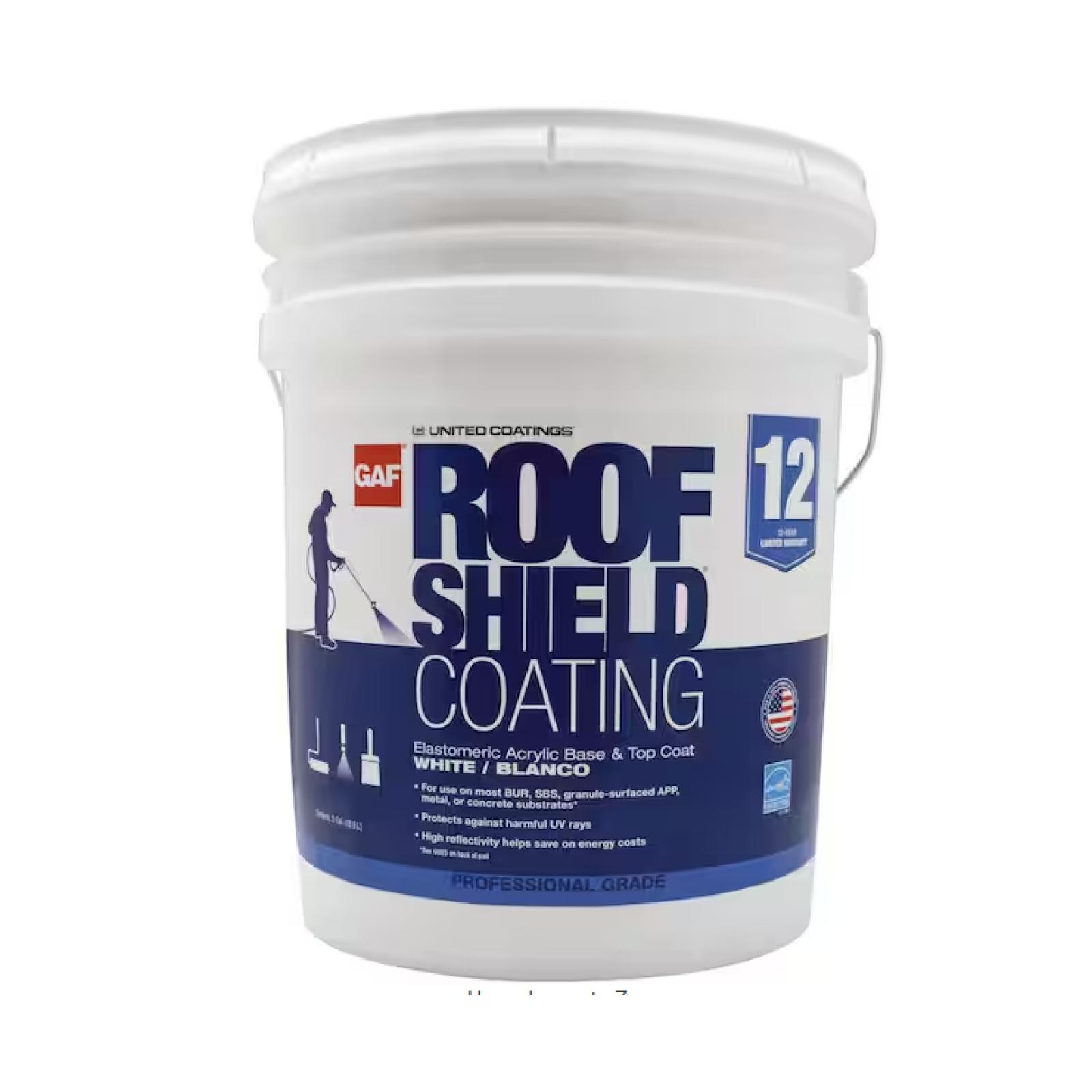 DALLAS LOCATION - GAF RoofShield Top Coat 5 Gal. White Acrylic Reflective Elastomeric Roof Coating PALLET-(37 UNITS)