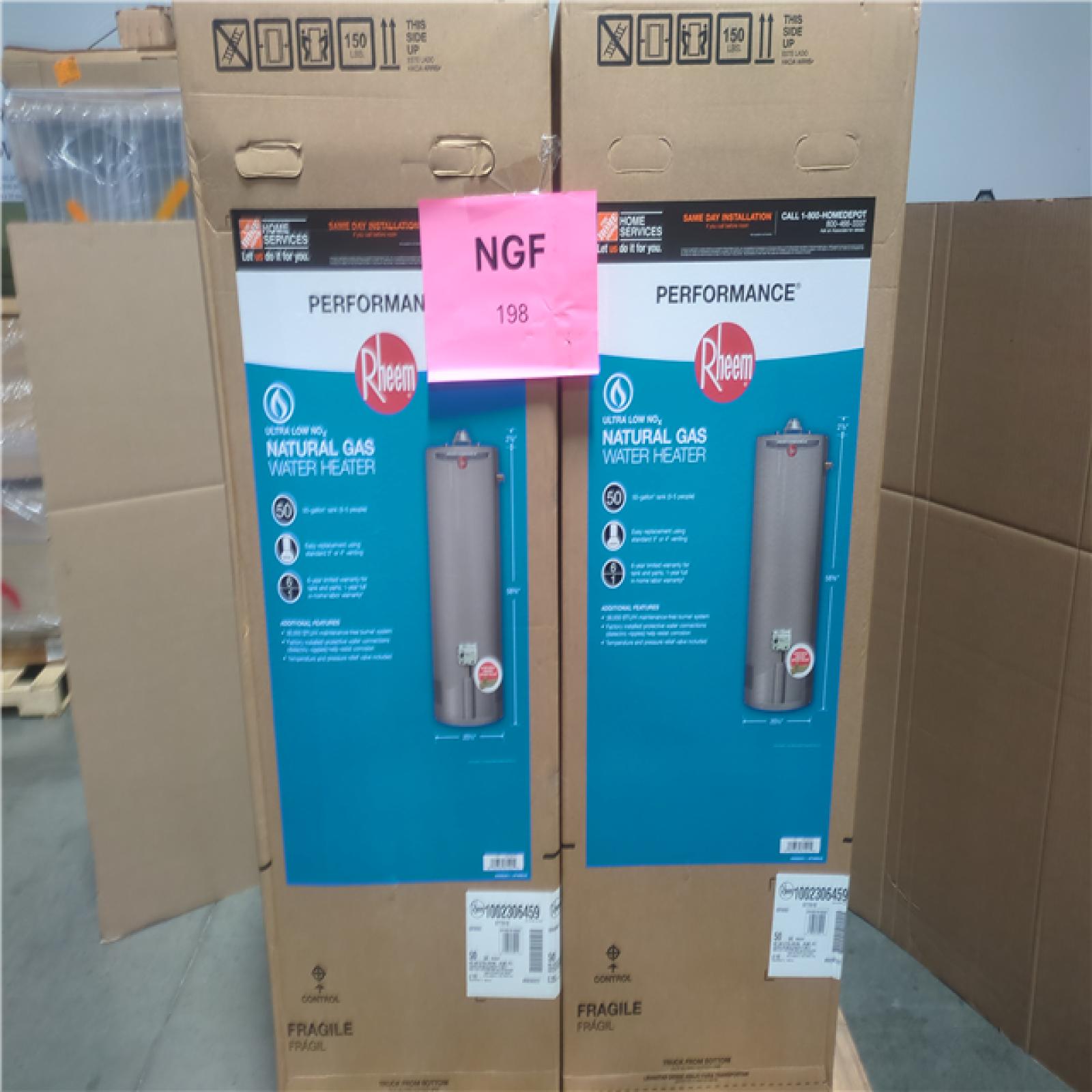 CALIFORNIA (2) NEW RHEEM PERFORMANCE 50G NG WATER HEATER