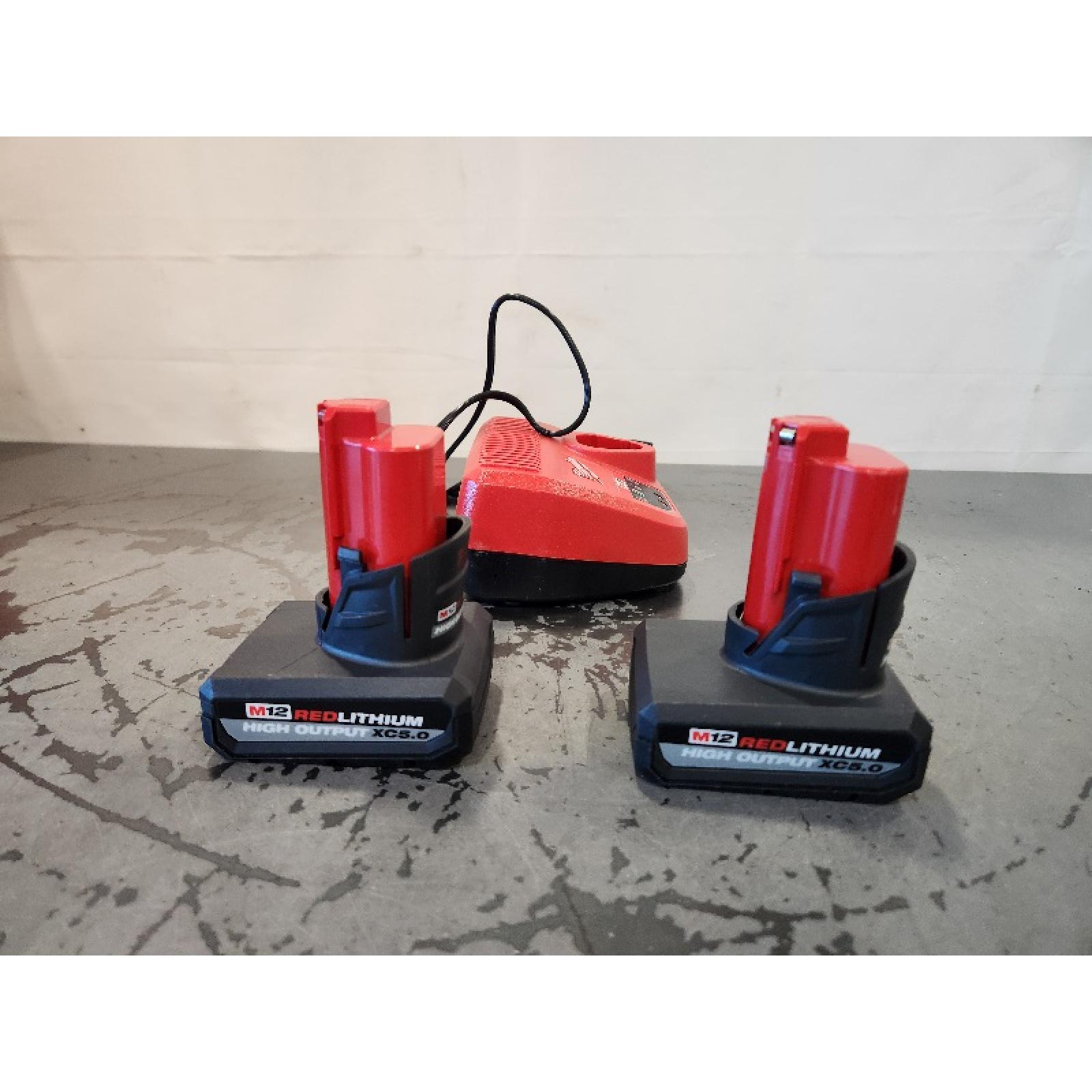 AS-IS- Milwaukee M12 12V Lithium-Ion XC High Output 5.0 Ah Battery Pack (2-Pack) Starter Kit with Charger