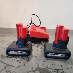 AS-IS- Milwaukee M12 12V Lithium-Ion XC High Output 5.0 Ah Battery Pack (2-Pack) Starter Kit with Charger