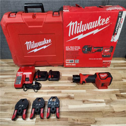 HOUSTON LOCATION - AS-IS MILWAUKEE 2674-22C M18 Short Throw Press Tool Kit with PEX Crimp Jaws