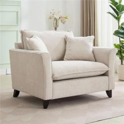 Phoenix NEW Harper & Bright Designs Cream White Chenille Oversized Armchair, Elegant Ruffled Armrests Accent Chair with 2 Pillows, Solid Rubberwood Legs (2-Pack)