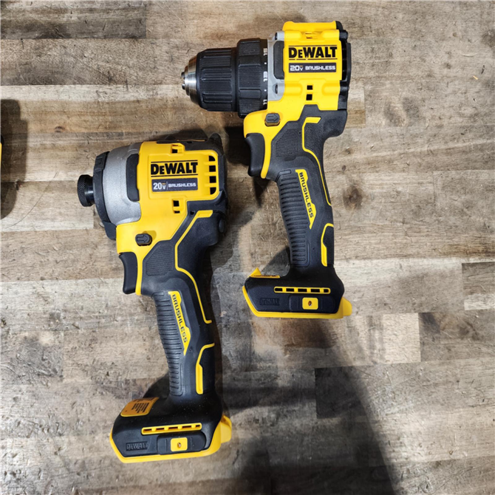 HOUSTON LOCATION - AS-IS Dewalt DCK225D2 20V MAX ATOMIC Brushless Compact Lithium-Ion 1/2 in. Cordless Drill Driver and 1/4 in. Impact Driver Combo Kit with 2 Batteries 2 Ah