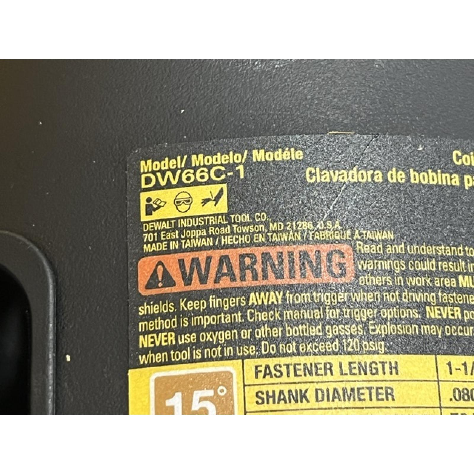AS-IS DEWALT Pneumatic 15-Degree Coil Corded Siding Nailer