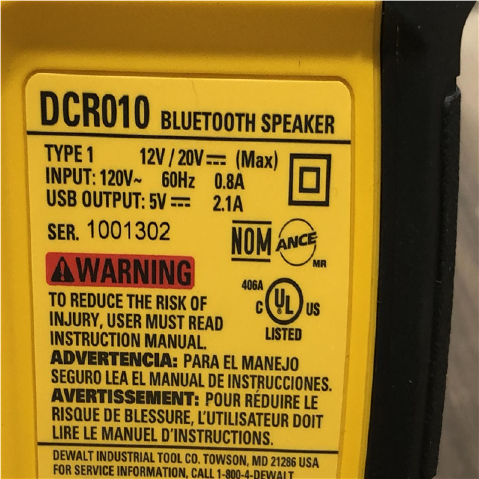AS-IS DEWALT 20V MAX Cordless Bluetooth Speaker (Tool Only)