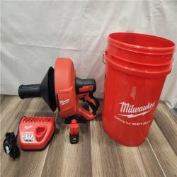 AS-IS- M12 12-V Lithium-Ion Cordless Drain Snake Auger W/ (1) 1.5Ah Battery  5/16 in. X 25 Ft. Cable  Charger  & 5 Gal. Bucket