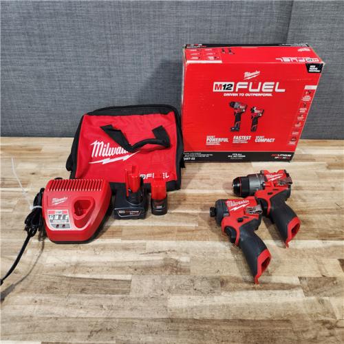 HOUSTON LOCATION - AS-IS Milwaukee FUEL 12-Volt Lithium-Ion Brushless Cordless Hammer Drill and Impact Driver Combo Kit