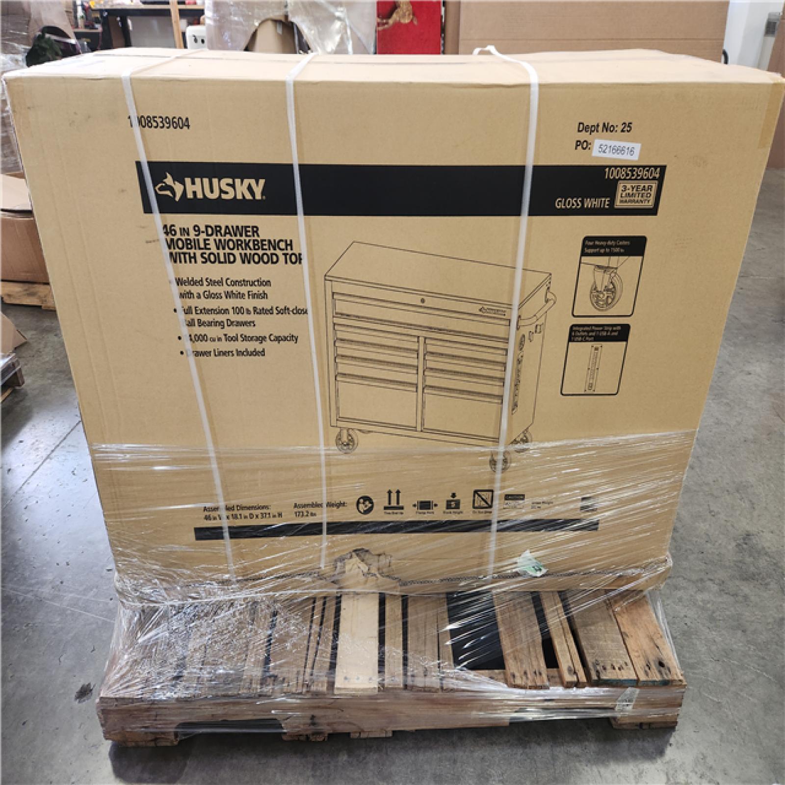 Phoenix NEW Husky Tool Storage 46 in. W x 18 in. D 9-Drawer Gloss White Mobile Workbench Cabinet (SEALED)