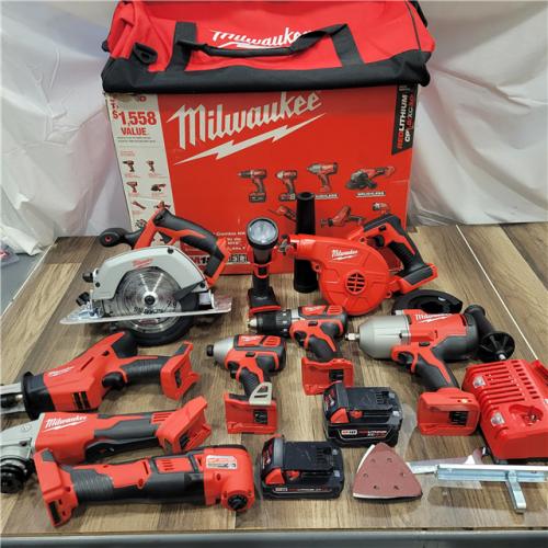 AS-IS Milwaukee M18 18-Volt Lithium-Ion Cordless Combo Kit 9-Tool with 2-Batteries, Charger and Tool Bag