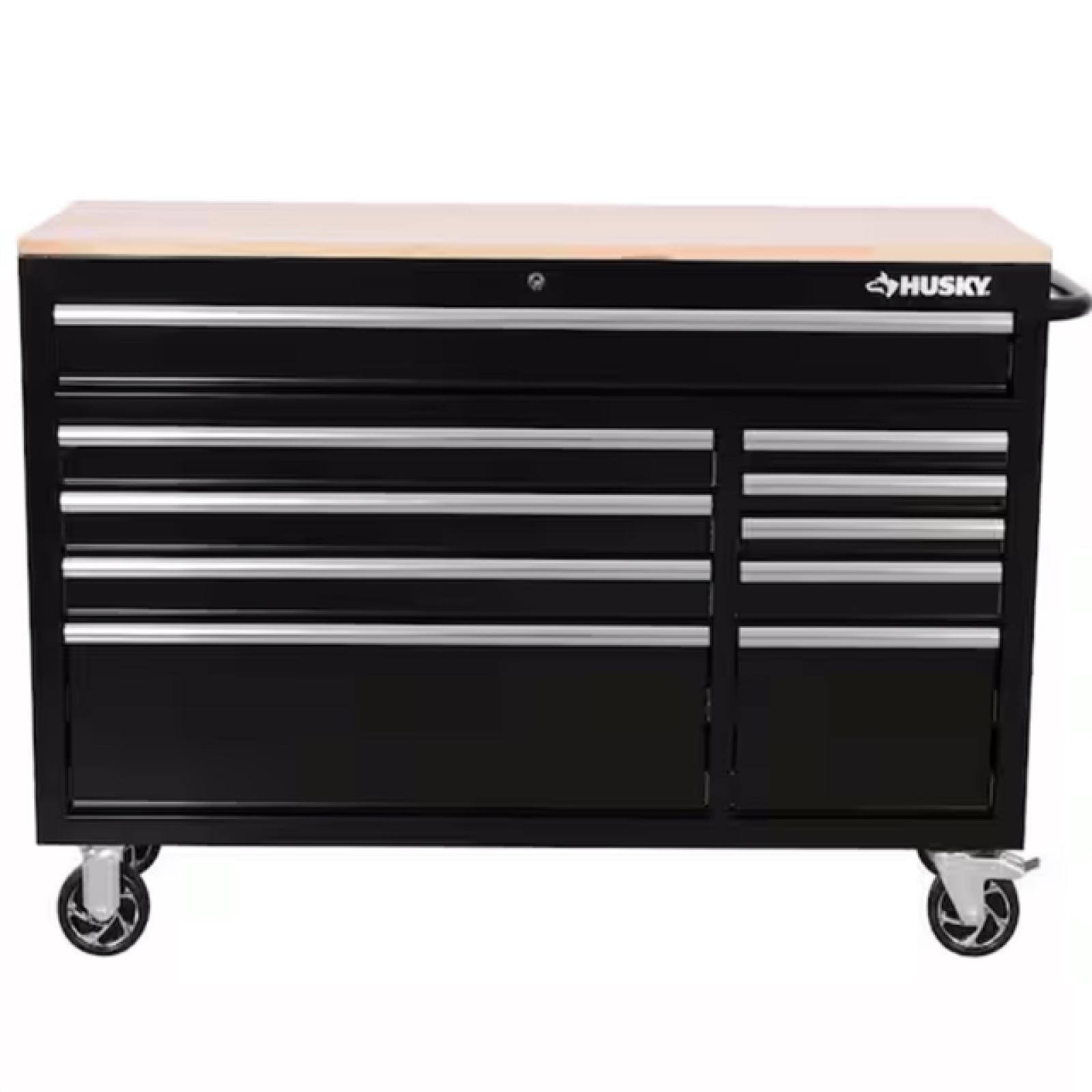 DALLAS LOCATION- AS-IS HUSKY Standard-Duty 52 in. W 10-Drawer Mobile Workbench with Solid Top