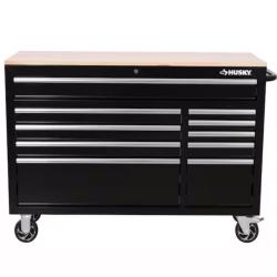 DALLAS LOCATION- AS-IS HUSKY Standard-Duty 52 in. W 10-Drawer Mobile Workbench with Solid Top
