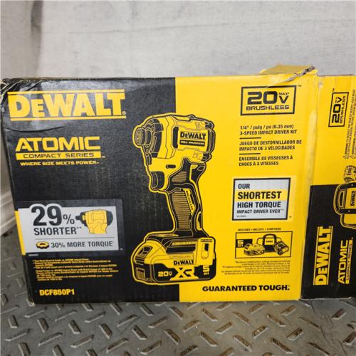 Houston Location - AS-IS DEWALT DCF850P1 ATOMIC 20V MAX Lithium-Ion Brushless Cordless 3-Speed 1/4 Impact Driver Kit 5.0Ah  - Appears IN GOOD Condition