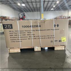 DALLAS LOCATION- AS-IS HUSKY 56 in. W x 27.6 in. D 10-Drawer Mobile Workbench Cabinet with Wood Top  Pegboard and Top Cabinets MATTE BLACK/WOODTOP