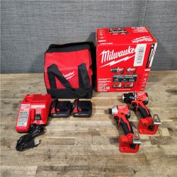 HOUSTON LOCATION - AS-IS Milwaukee M18 18V Lithium-Ion Brushless Cordless Compact Drill/Impact Combo Kit (2-Tool) W/(2) 2.0 Ah Batteries  Charger & Bag