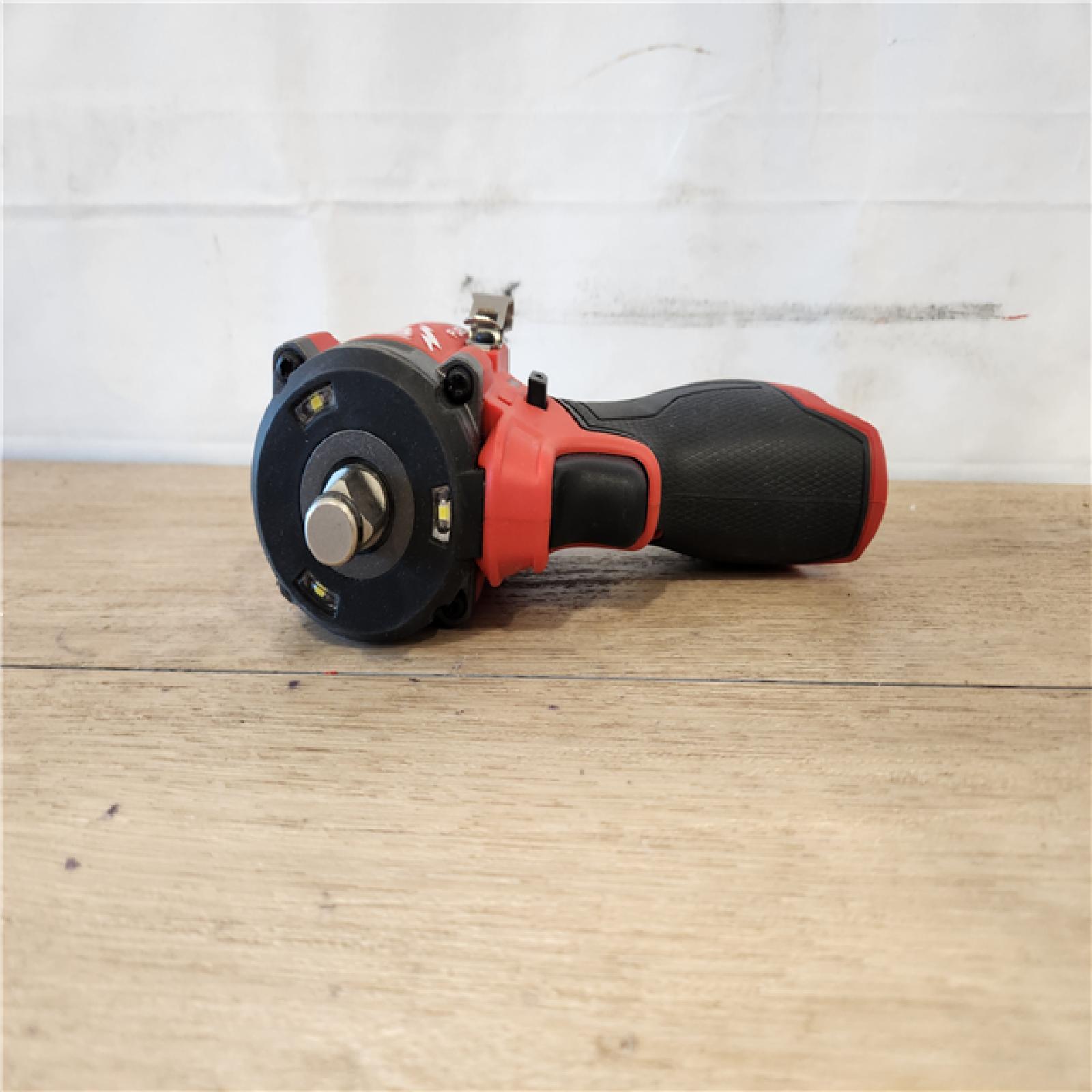 AS-IS- Milwaukee M12 FUEL 1/2  Stubby Impact Wrench (Bare Tool) â€“ Compact Cordless Power Tool with 550 Ft-lbs Torque  LED Lights  4-Mode Control