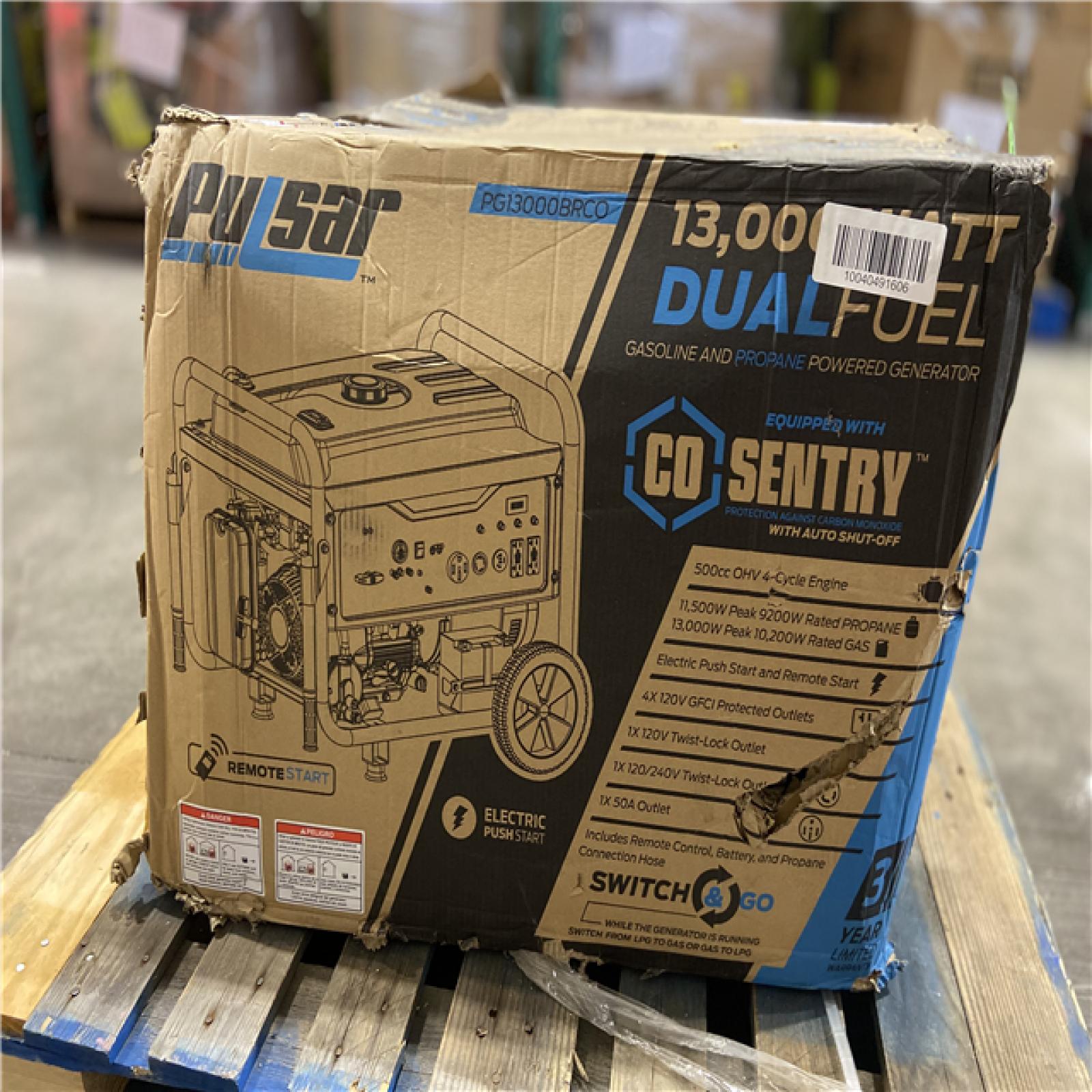 DALLAS LOCATION - Pulsar 13,000/10,000 -Watt Dual-Fuel Gasoline and Propane with Push to Start Portable Home Power Generator, CO Shutoff