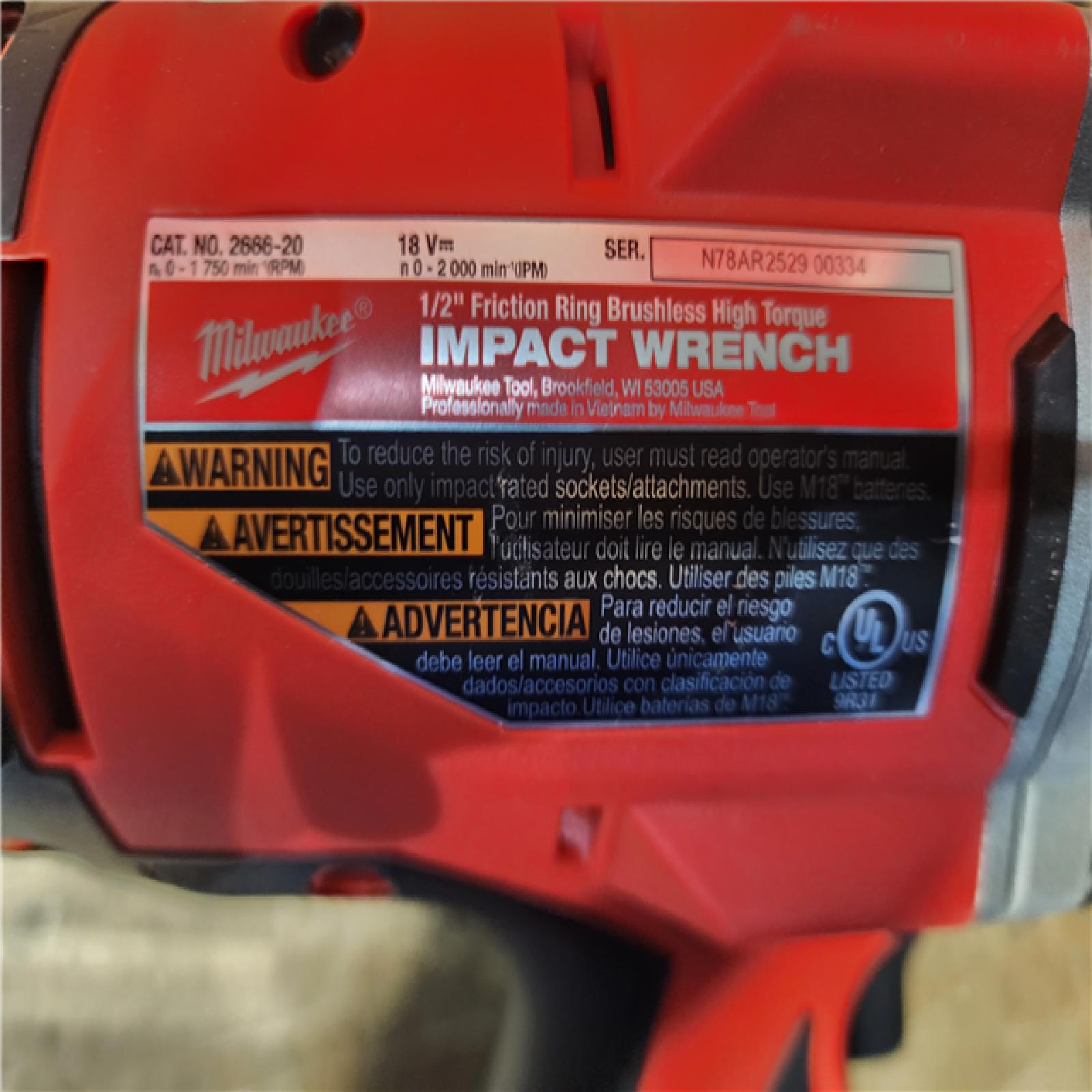 HOUSTON LOCATION - AS-IS Milwaukee 18-Volt Lithium-Ion Brushless 1/2 in. High Torque Impact Wrench with Friction Ring (Tool-Only)