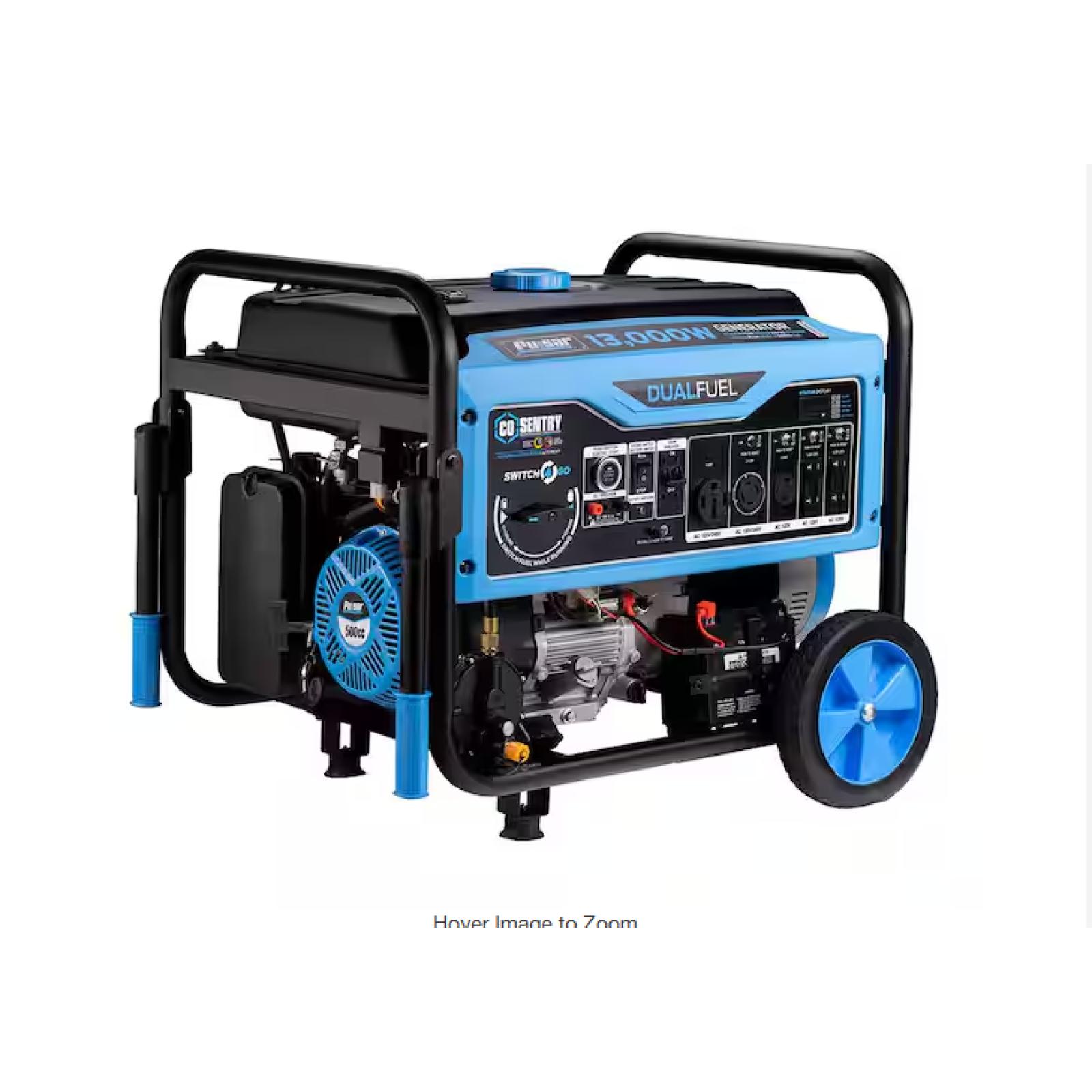DALLAS LOCATION - Pulsar 13,000/10,000 -Watt Dual-Fuel Gasoline and Propane with Push to Start Portable Home Power Generator, CO Shutoff