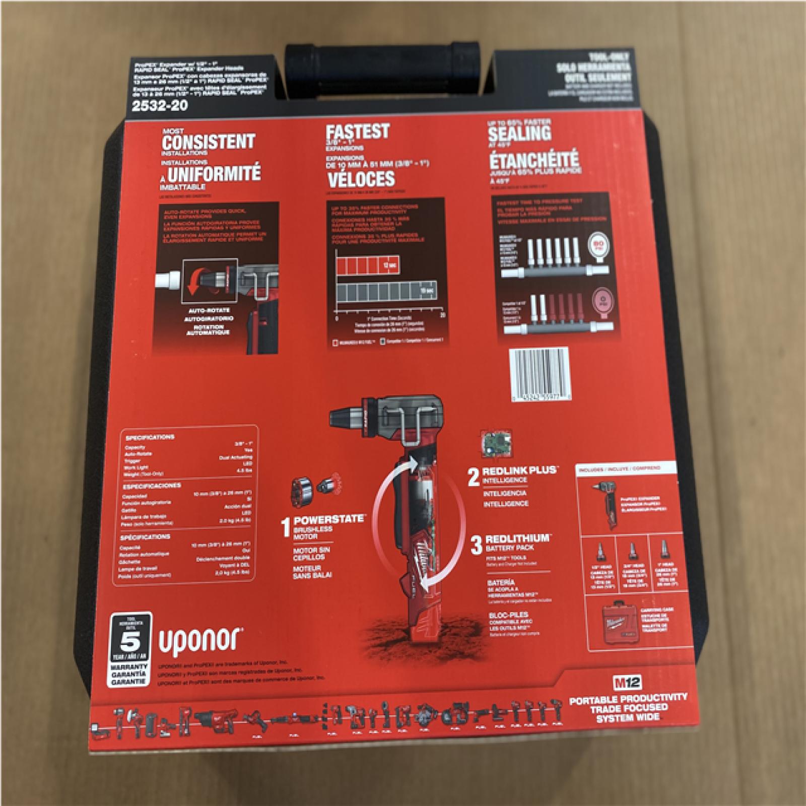 DALLAS LOCATION - NEW! MILWAUKEE M12 FUEL ProPEX Expander Tool with 1/2 in. - 1 in. RAPID SEAL ProPEX Expander Heads