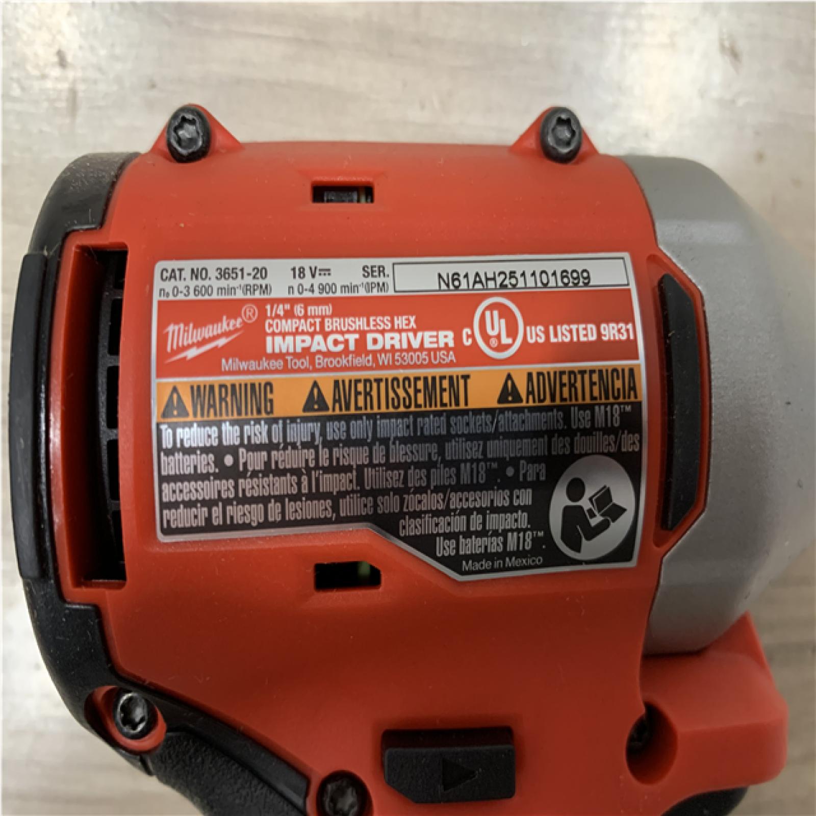 AS-IS Milwaukee 18V Lithium-Ion Compact Brushless Cordless 1/4 in. Impact Driver (Tool-Only)